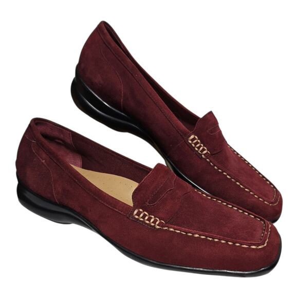 Trotters Burgundy Suede Comfort Loafers Women's Size 7M Slip On Work Flats - Picture 3 of 6